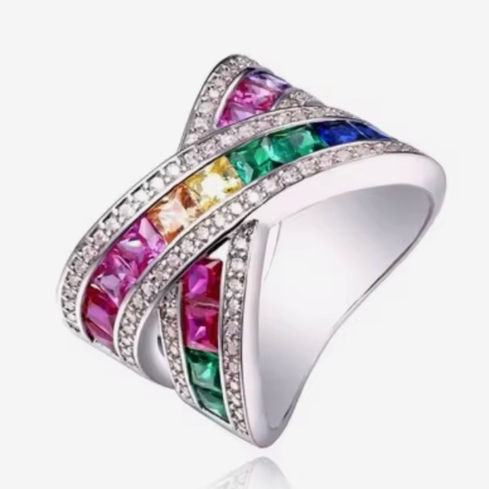 NEW Multicolor Gemstone Silver Ring